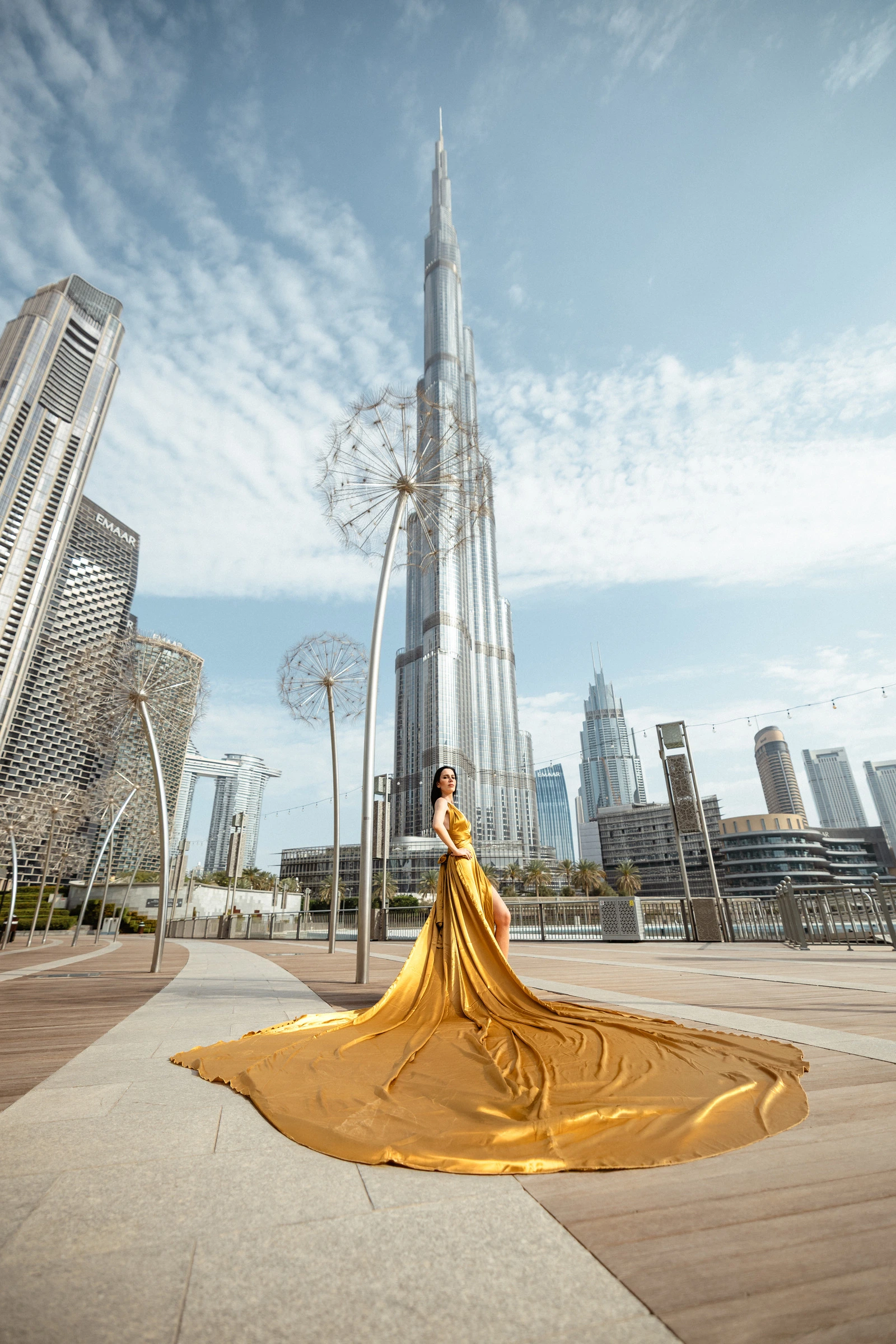 Solo woman flying dress photography session in Dubai