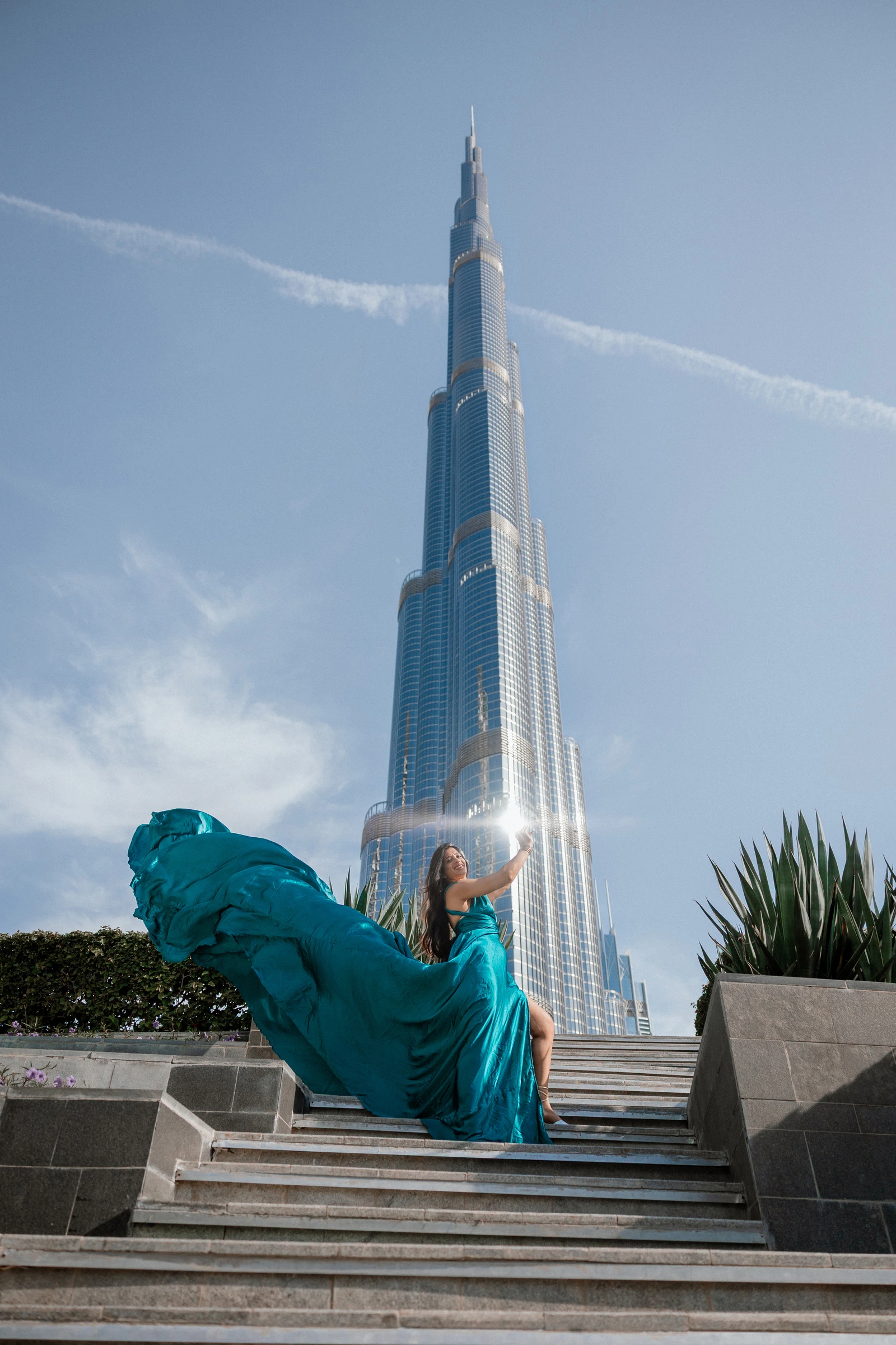 Solo woman flying dress photography session in Dubai