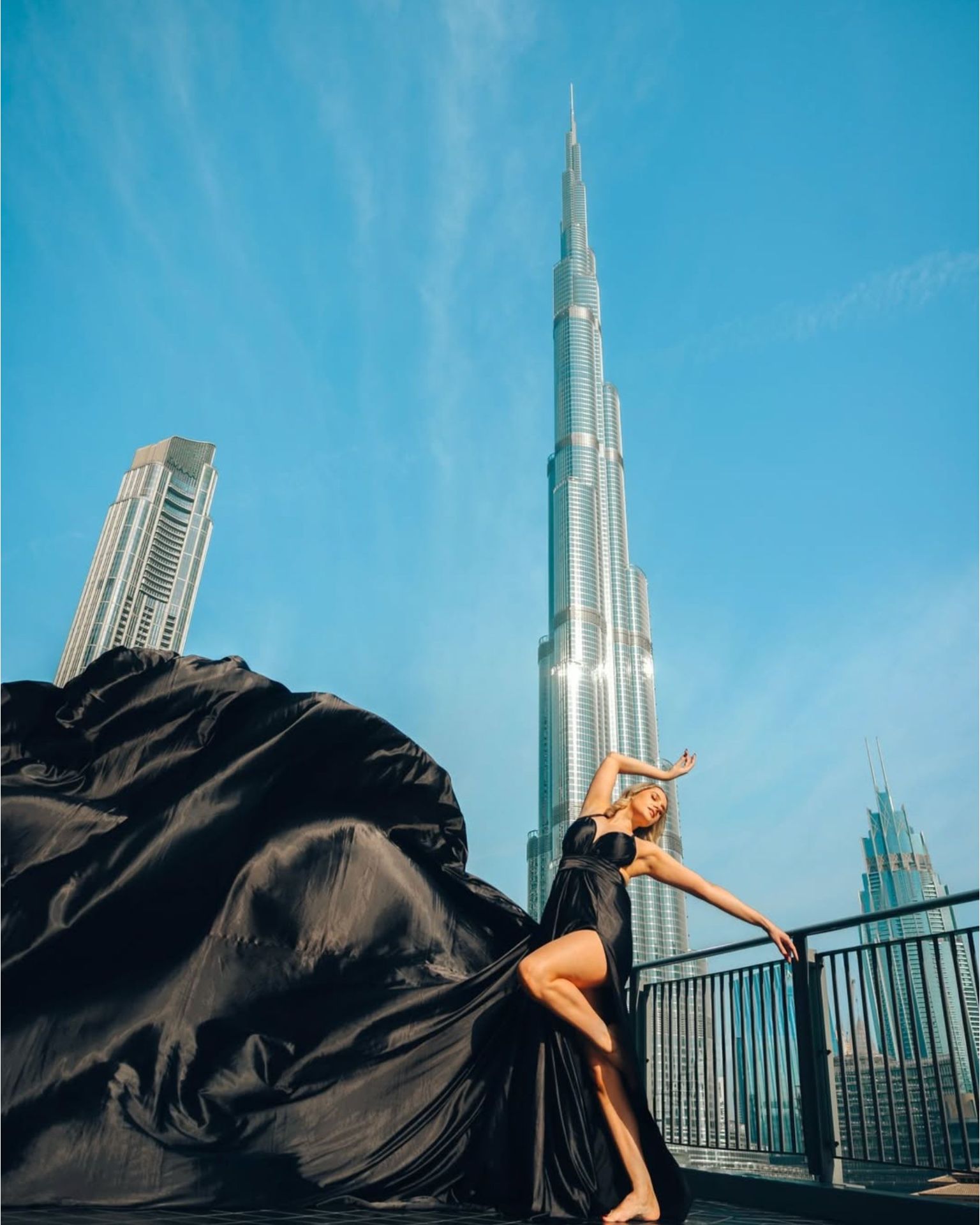 Solo woman flying dress photography session in Dubai