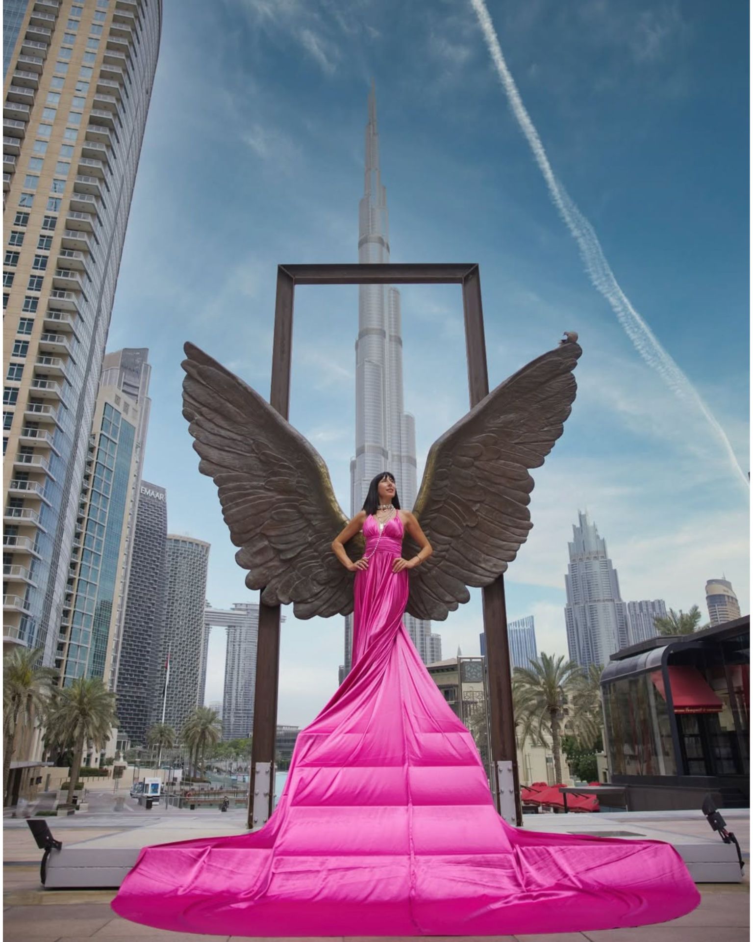 Solo woman flying dress photography session in Dubai