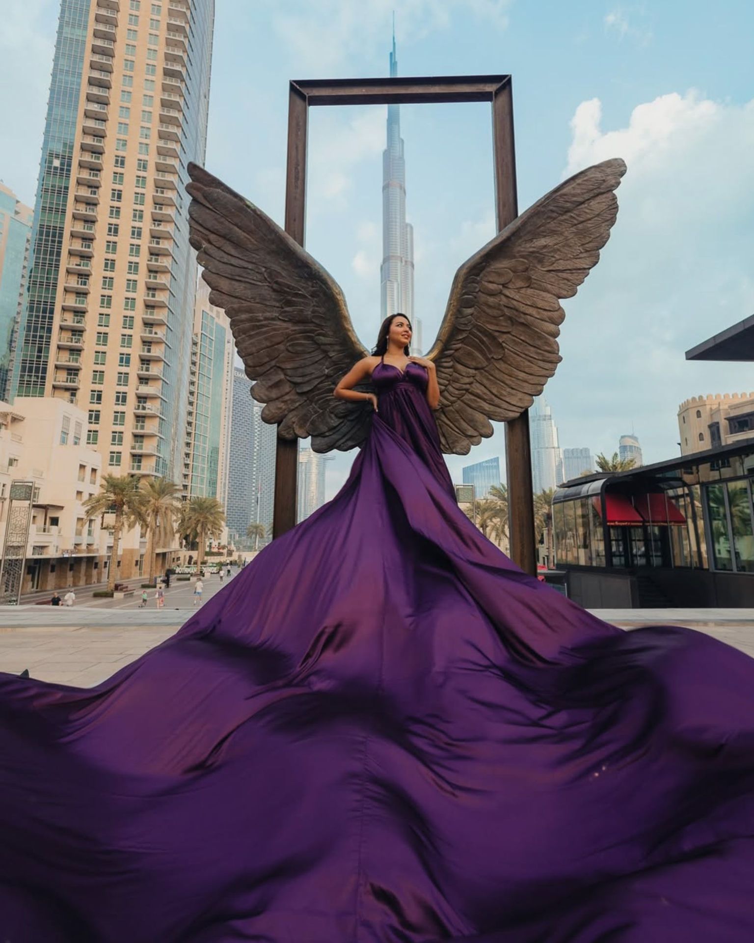 Solo woman flying dress photography session in Dubai