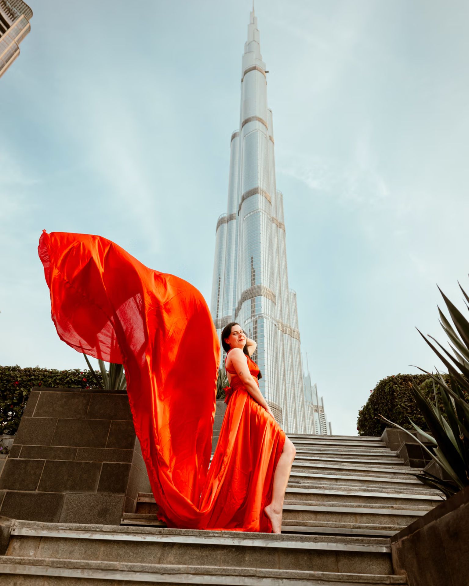 Solo woman flying dress photography session in Dubai